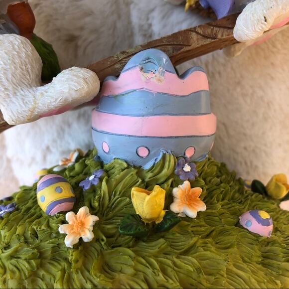 Bunnies on a Seesaw Figure Easter Decor Colorful Spring Polystone? Moveable - Picture 9 of 10